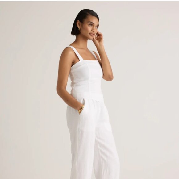 Quince 100% European Linen Fitted Tank in White Size Small - Picture 5 of 12